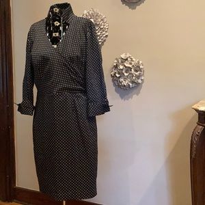 Polka Dot V-Neck French Cuff Ann Taylor Dress